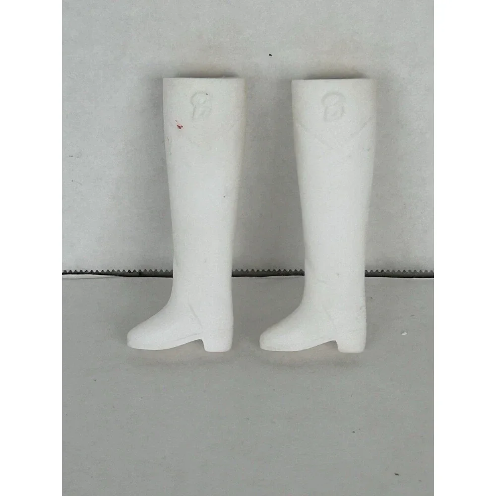 Vintage Barbie White Riding Boots Shoes Pair Equestrian B Monogram Mattel